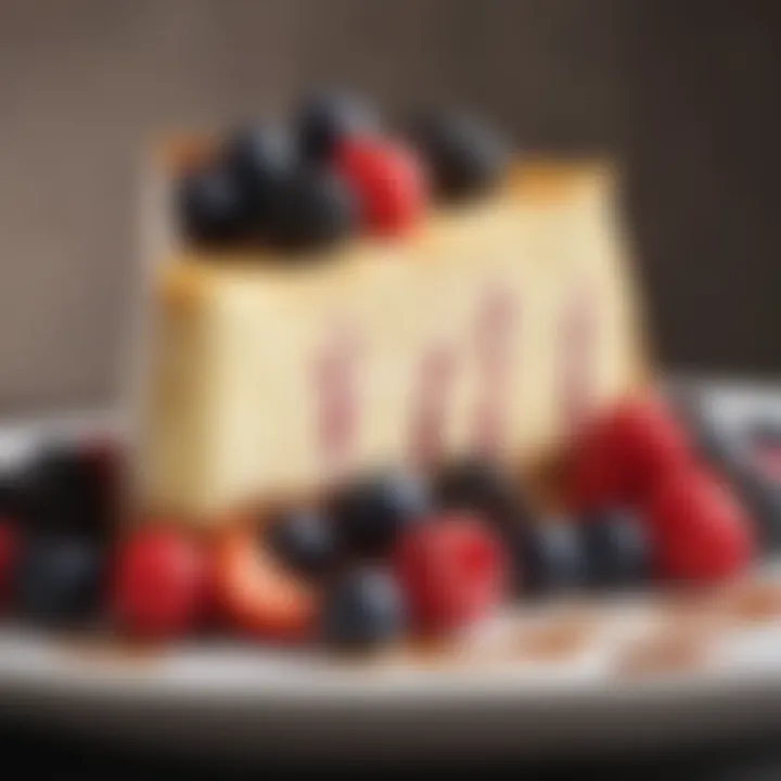 Close-up view of creamy cheesecake topped with fresh berries