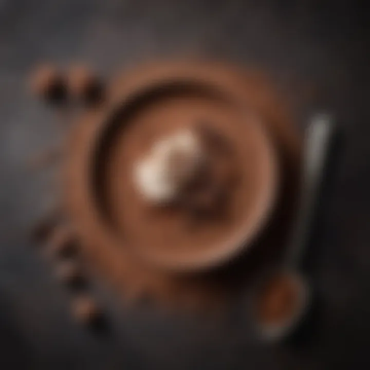 Rich cocoa powder in a bowl with a whisk and chocolate pieces