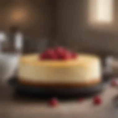Cooling Cheesecake After Baking A perfectly baked cheesecake cooling on a wire rack