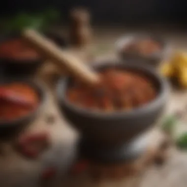 The Art of Grinding: Chili Spice Creation A mortar and pestle with freshly ground chili spices