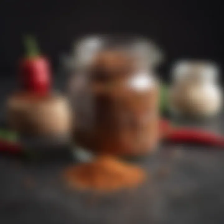 A decorative jar filled with homemade chili spice blend