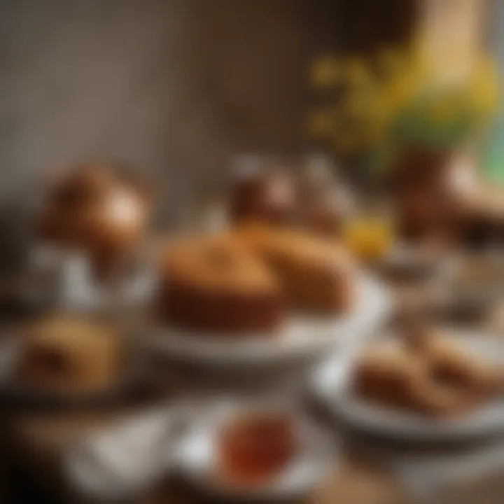 A rustic table setting featuring Czech honey cake and tea