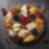 A beautifully arranged cheeseboard featuring an assortment of cheeses, fruits, and nuts.