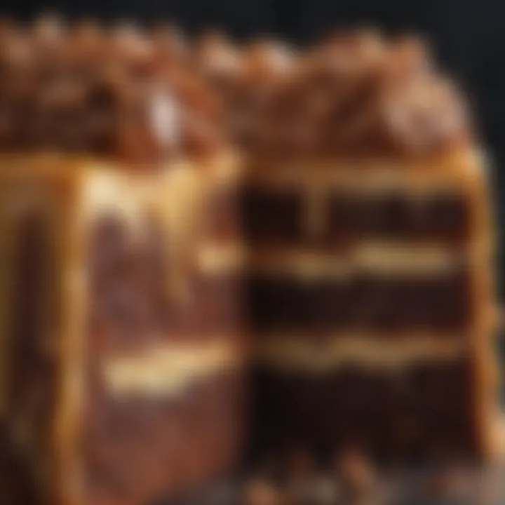 A cross-section of a moist vegan cake showcasing its rich texture.