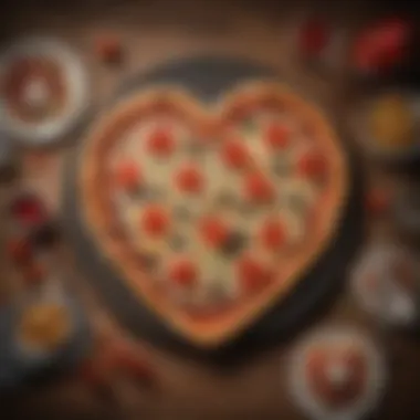 Themed Dining with Heart-Shaped Pizza Themed dining setting featuring heart-shaped pizza