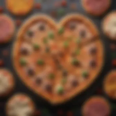 Variety of Heart-Shaped Pizzas A variety of heart-shaped pizzas with different toppings