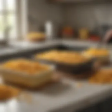 A busy kitchen scene with quick meal prep for low salt mac and cheese.