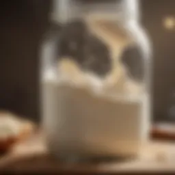 A jar of bubbling sourdough starter showcasing fermentation activity.