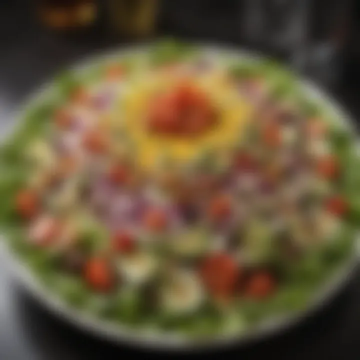 A colorful display of salads inspired by various cultures, reflecting diverse culinary traditions.