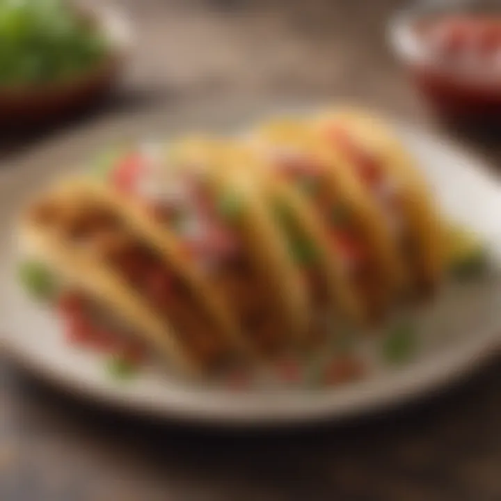 Fried tacos arranged beautifully on a plate, highlighting their crispy texture.