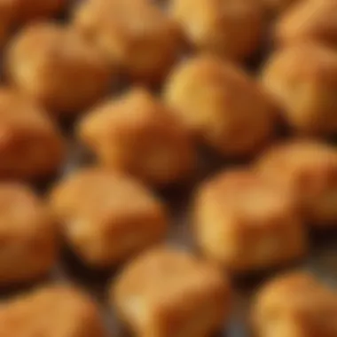 A close-up view of crispy vegetarian chicken nuggets with a golden-brown exterior.