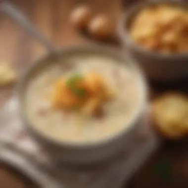 A spoonful of hashbrown potato soup lifted from a bowl