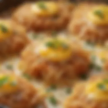 A close-up of cheesy hashbrowns topped with garnishes for added flavor