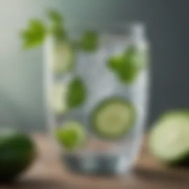 Cucumber water with mint leaves in a glass