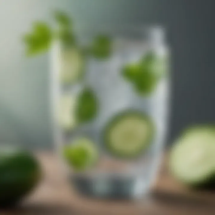 Cucumber water with mint leaves in a glass