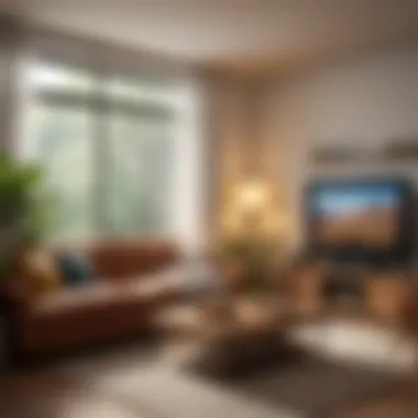 Cozy Living Room Setup for Movie Watch A cozy living room setup with a large screen and comfortable seating for a cinematic experience