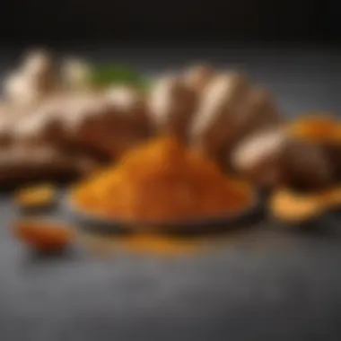 Versatile Forms of Turmeric An artistic arrangement of turmeric in various forms, highlighting its versatility