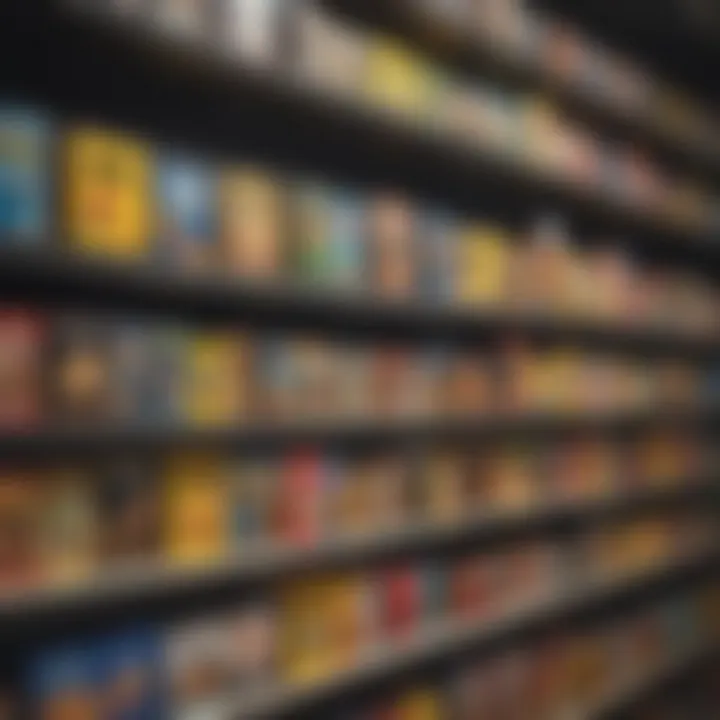 Close-up of Dollar General book shelf featuring a variety of genres.