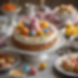 Charming Easter-themed dessert platter adorned with colorful treats
