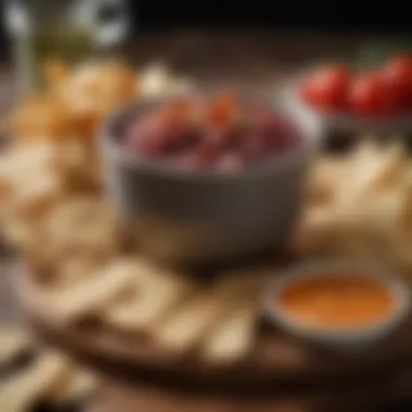 An assortment of dips and crackers beautifully presented