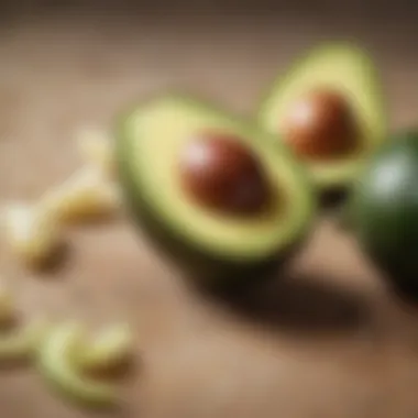 Avocado and Onions for Preservation Open avocado placed on a bed of onions to inhibit oxidation.