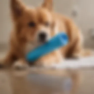 A lint roller effectively removing dog hair from a fabric before washing.