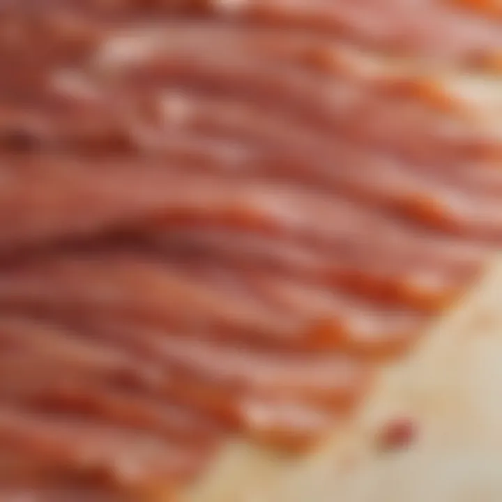 Close-up of bacon's rich color and texture