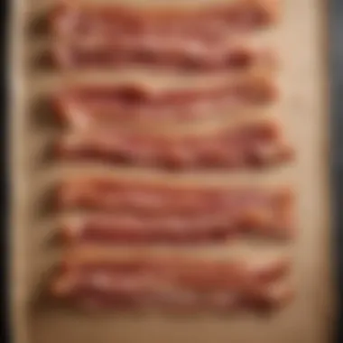 Parchment paper lined baking sheet with bacon