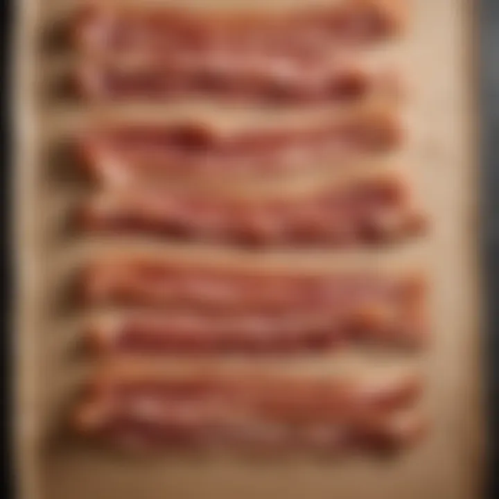 Parchment paper lined baking sheet with bacon