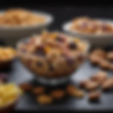 A bowl of healthy snack options featuring nuts and dried fruits