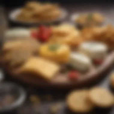 A selection of savory bites including cheese and crackers