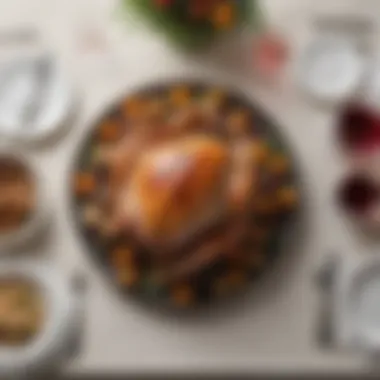 A beautifully arranged dining table featuring turkey breast as the centerpiece Elegant table setting showcasing turkey breast dish