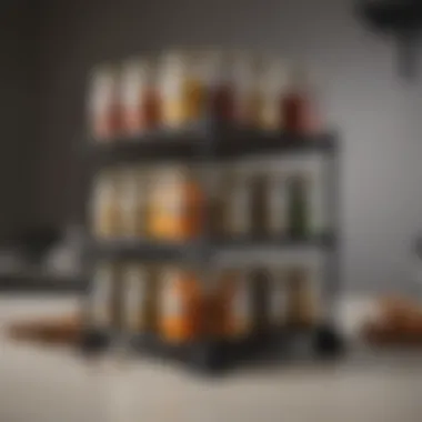 Aesthetic Appeal of an Elevated Spice Rack Elegant elevated spice rack showcasing a variety of spices in glass jars