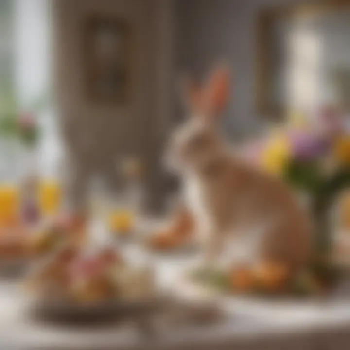 A luxurious presentation of gourmet Easter bunnies on a beautifully decorated table, symbolizing modern Easter celebrations.