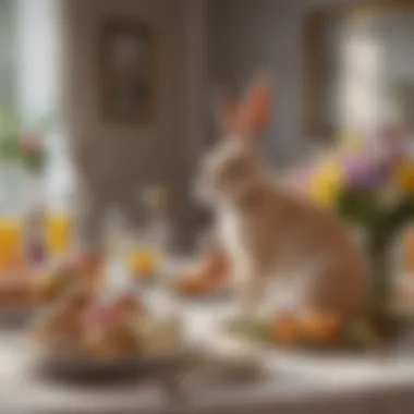 Modern Elegance in Easter Celebrations A luxurious presentation of gourmet Easter bunnies on a beautifully decorated table, symbolizing modern Easter celebrations.