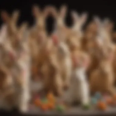 An array of gourmet Easter bunnies showcasing unique flavors and ingredients, highlighting the evolution of traditional treats.