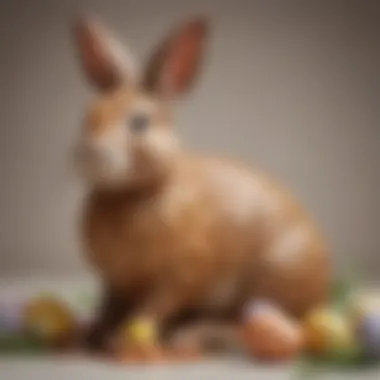 Indulgent Texture and Design of Gourmet Easter Bunnies A close-up of a gourmet Easter bunny revealing its rich texture and intricate design, exemplifying quality and indulgence.