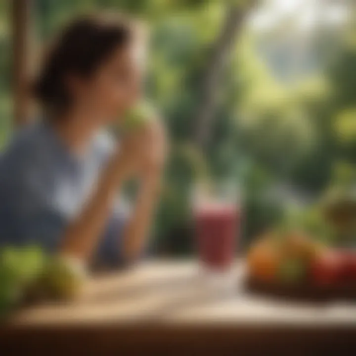 User enjoying a smoothie in a tranquil environment