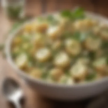 Herb-Infused Creamy Potato Salad A creamy potato salad garnished with fresh herbs
