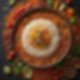 Colorful ingredients for authentic Mexican rice, including tomatoes, garlic, and rice grains.