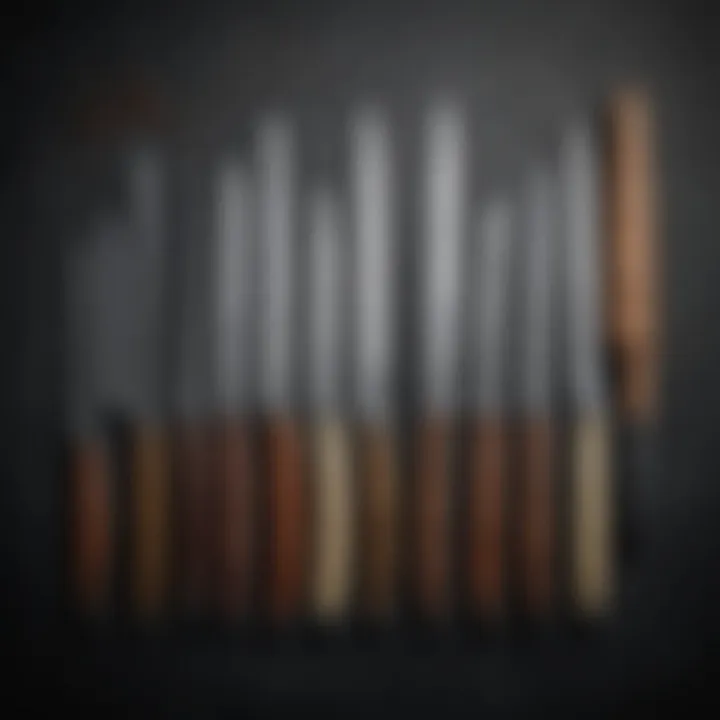 Different knife types displayed in an organized manner
