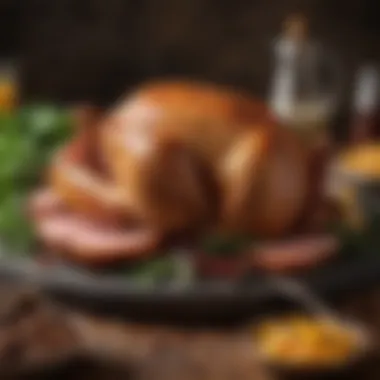 Sliced Smoked Turkey with Aromatic Herbs Elegant presentation of sliced smoked turkey with herbs and spices