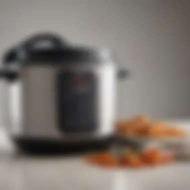 A close-up of a pressure cooker demonstrating advanced control features for precise cooking.