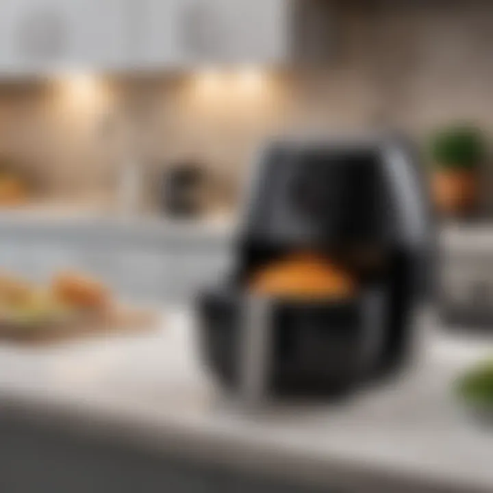 A well-organized kitchen with an air fryer prominently placed on the countertop