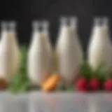 A variety of plant-based milk alternatives arranged aesthetically