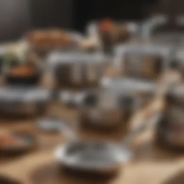 Diverse Cookware Materials Close-up of different cookware materials like stainless steel and non-stick