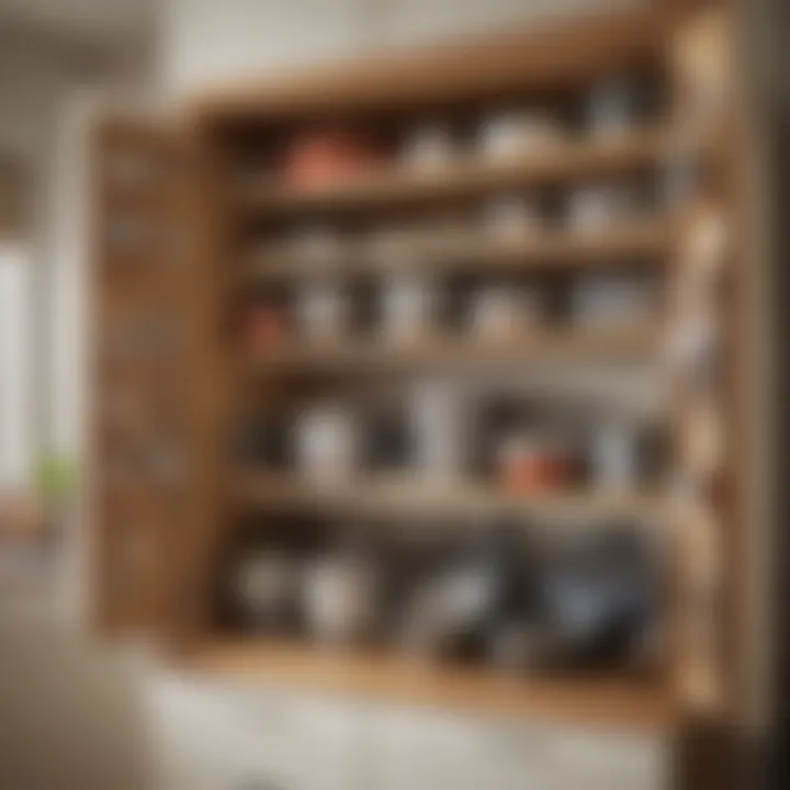 A well-organized kitchen cabinet filled with cookware essentials