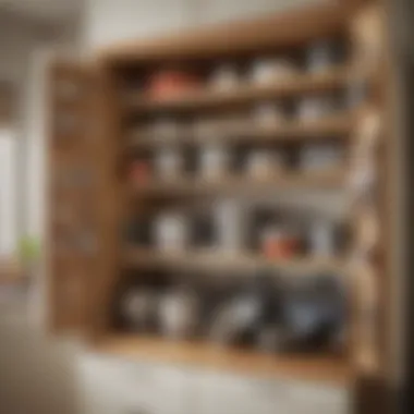 Organized Cookware Storage A well-organized kitchen cabinet filled with cookware essentials