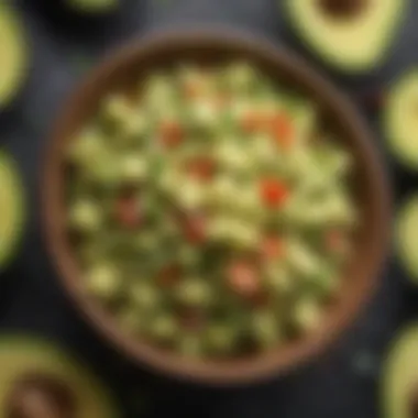 A close-up view of avocado salsa showcasing its texture.