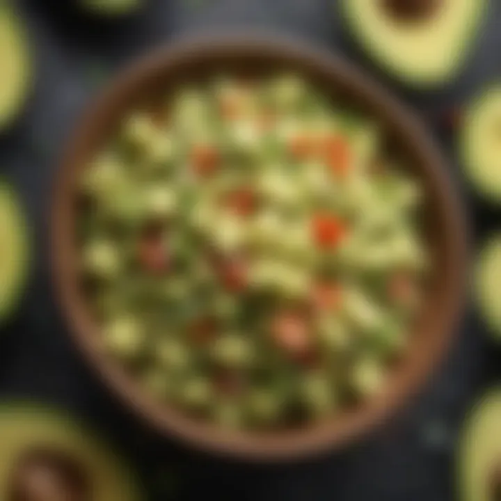 A close-up view of avocado salsa showcasing its texture.